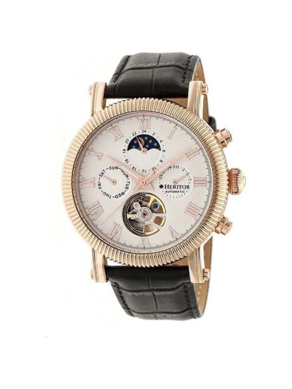 NWT Heritor Winston Automatic White Dial Leather Men's Watch